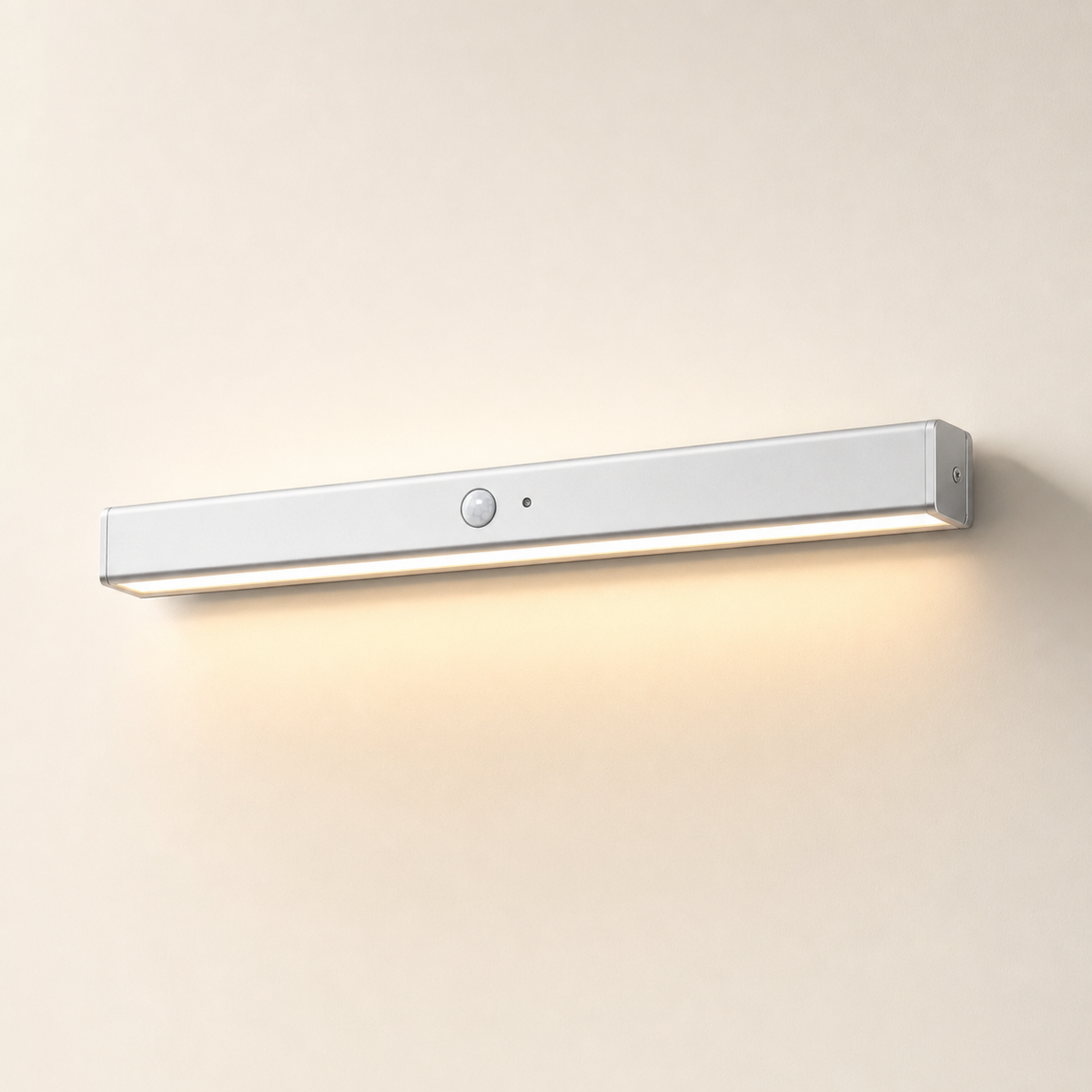 Motion-sensor light bar installed under a cabinet