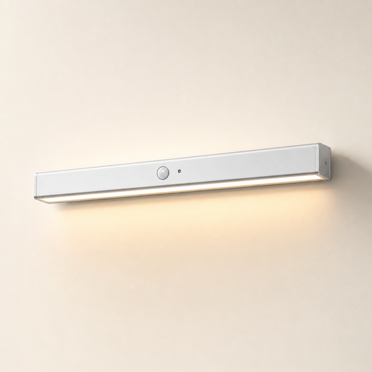 Motion-sensor light bar installed under a cabinet